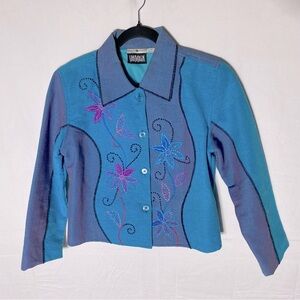 Vinatge YakMagik Blue Purple Yak Yarn Button Up Light Jacket M